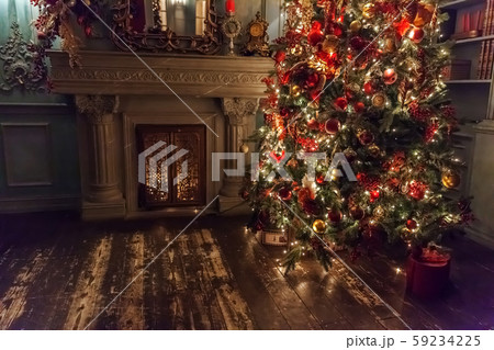 Classic christmas New Year decorated interior room Classic christmas New Year decorated interior room 59234225