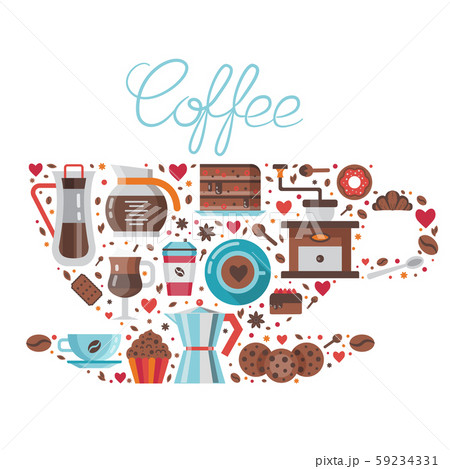 Coffee and Pastry in Cup Shape with Lettering 59234331