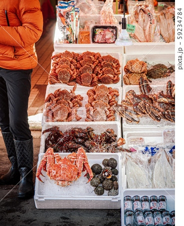Japanese crabs seafood shop at Hakodate Asaichi Japanese crabs seafood shop at Hakodate Asaichi 59234784