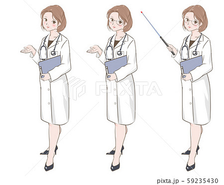 働く女性 白衣を着た女医さんセットのイラスト素材