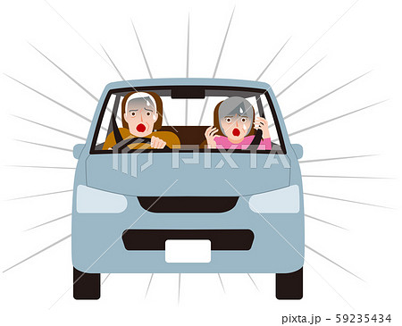 運転中、驚愕する高齢者夫婦.ベクター素材. 59235434