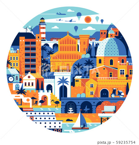 Summer Mediterranean Town Circle Poster or Print 59235754