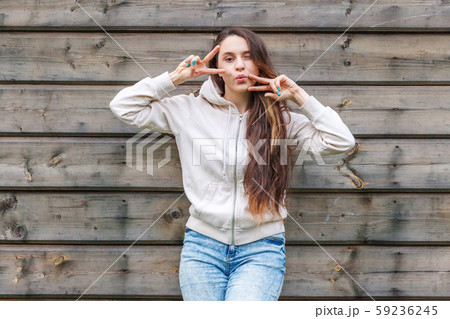 Beauty portrait young laughing brunette woman 59236245
