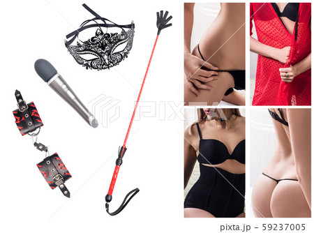 Collage di oggetti per giochi sessuali bdsm e donna sessuale . - Foto  Stock: Foto, Immagini © kotin 317459000