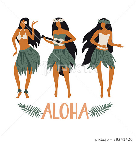 Hawaiian girls are dancing hula and playing ukulele Hawaiian girls are dancing hula and playing ukulele 59241420