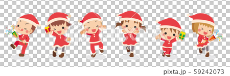 クリスマスパーティーを楽しむサンタコスチュームのキッズのイラスト素材