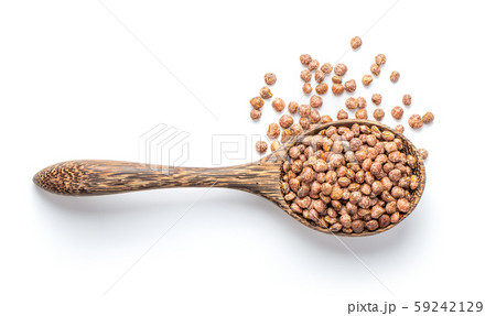 beans in wood spoon isolated on white background. beans in wood spoon isolated on white background. 59242129