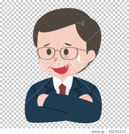 中年のサラリーマン　苦笑い　呆れる　腕組み 59242221