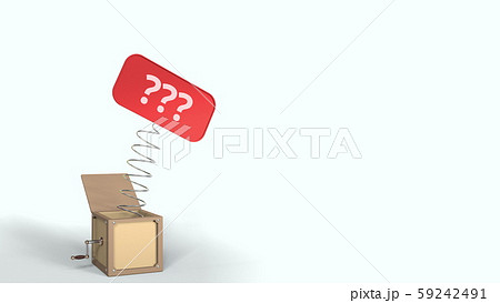 Jack-in-the-box with question marks on the popping plate. 3D rendering Jack-in-the-box with question marks on the popping plate. 3D rendering 59242491