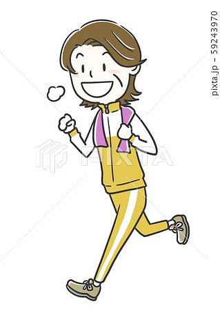 女性 熟年 運動 ランニングのイラスト素材
