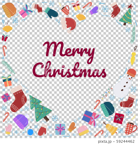 Merry Christmas and New year card frame as heart shape with tratitional object 59244462