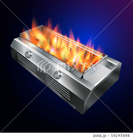 grill stove BBQ. Fire up the grill from hot gas. vector realistic file. 59245698