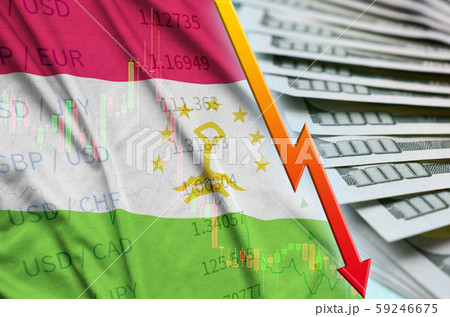 Tajikistan flag and chart falling US dollar 59246675