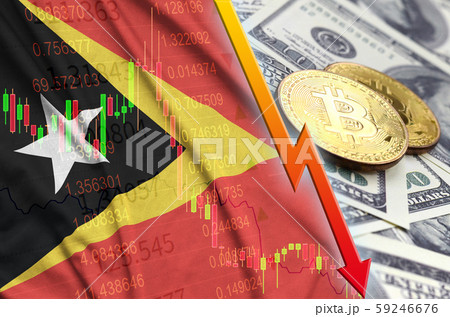 Timor Leste flag and cryptocurrency falling trend 59246676