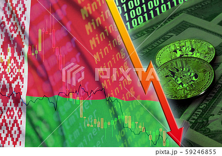Belarus flag and cryptocurrency falling trend with Belarus flag and cryptocurrency falling trend with 59246855