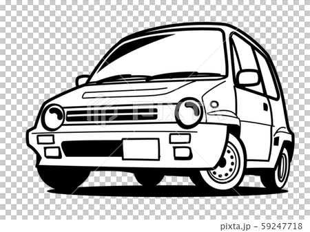 懐かしめ国産コンパクトカー ぬり絵風 自動車イラストのイラスト素材