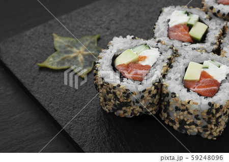 Sushi, rolls, fish dishes. Seafood delicacies Sushi, rolls, fish dishes. Seafood delicacies 59248096