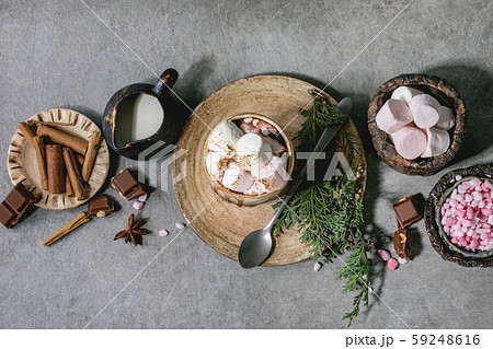 Hot chocolate with marshmallow 59248616