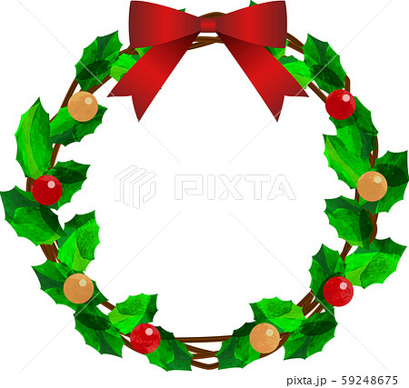 イラスト クリスマスリース 蔓 リボン 柊 ベクター 切り絵風のイラスト素材