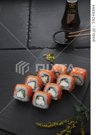 Sushi, rolls, fish dishes. Seafood delicacies Sushi, rolls, fish dishes. Seafood delicacies 59248994