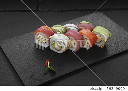Sushi, rolls, fish dishes. Seafood delicacies Sushi, rolls, fish dishes. Seafood delicacies 59249000