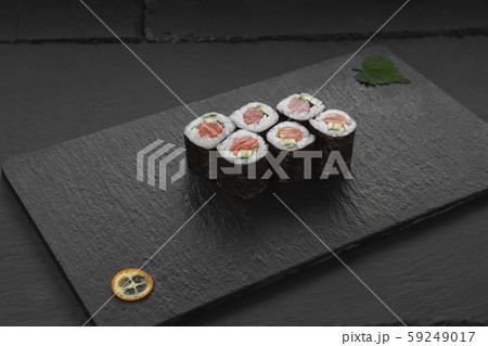 Sushi, rolls, fish dishes. Seafood delicacies Sushi, rolls, fish dishes. Seafood delicacies 59249017