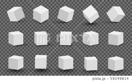 White cubes set. 3D abstract box with shadow. Geometric set. 59249814