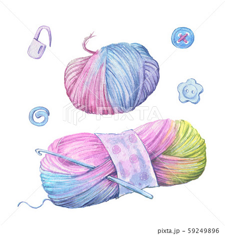 Watercolor ball of yarn for knitting in the form of a heart. illustration Watercolor ball of yarn for knitting in the form of a heart. illustration 59249896