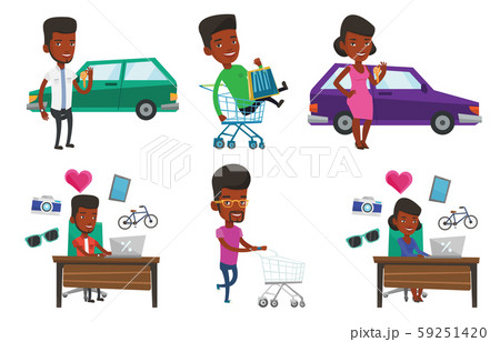 Vector set of shopping people characters. 59251420
