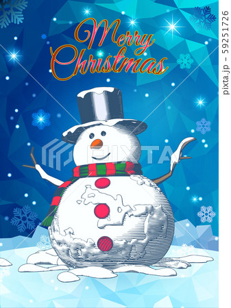 Vintage drawing snowman on polygonal ice and snow 59251726