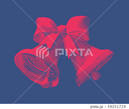 Engraving Christmas bell and ribbon isolated on 59251729