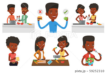 Vector set of people eating and drinking. 59252310