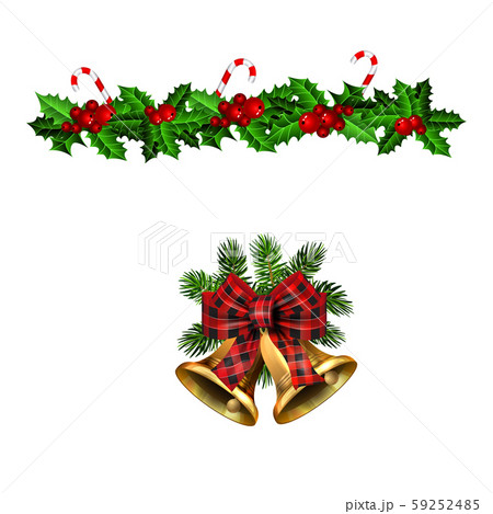 Christmas decorations with fir tree golden jingle bells 59252485