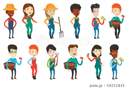 Set of agricultural illustrations with farmers. Set of agricultural illustrations with farmers. 59252835