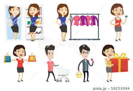 Vector set of shopping people characters. 59253094