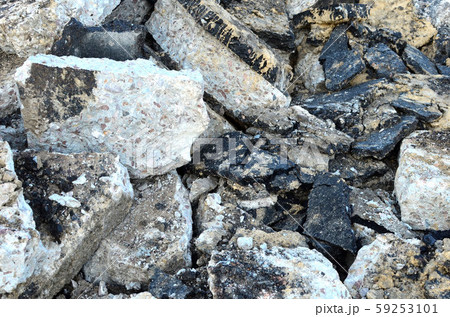 Broken concrete slabs at construction site 59253101