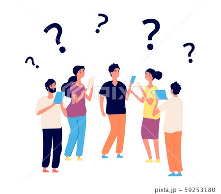 Finding solution. Thinking people, teamwork. Vector persons think with question marks Finding solution. Thinking people, teamwork. Vector persons think with question marks 59253180