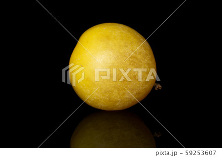 Fresh yellow plum isolated on black glass Fresh yellow plum isolated on black glass 59253607