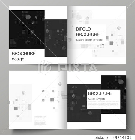 The vector illustration of the editable layout of two covers templates for square design bifold 59254109