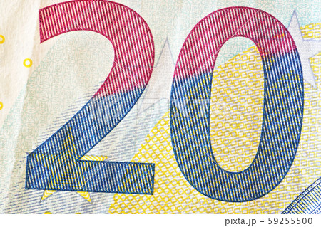 Number 20 on twenty euro banknote, closeup detail Number 20 on twenty euro banknote, closeup detail 59255500