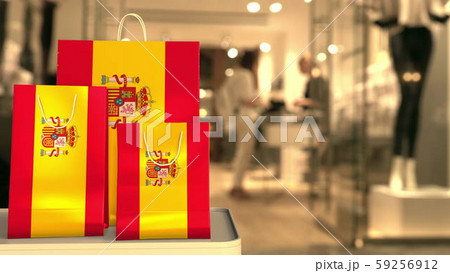 Flag of Spain on the computer keyboard. Retail related 3D rendering 59256912