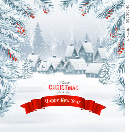 Holiday Christmas background with a winter village Holiday Christmas background with a winter village 59259240