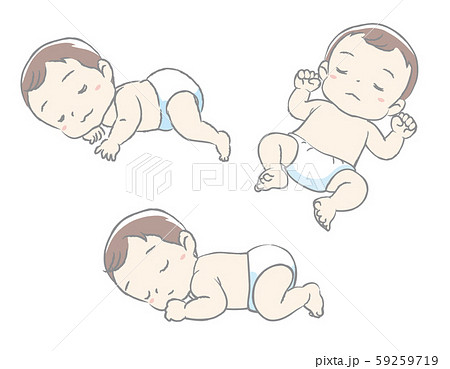 寝ている赤ちゃんのポーズ素材セット 手書き風のイラスト素材