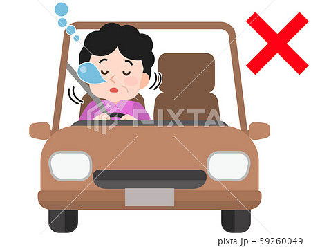 交通違反 運転中居眠り 女性 イラストのイラスト素材