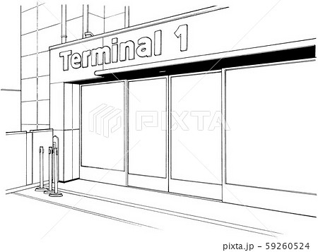 漫画風ペン画イラスト 空港のイラスト素材