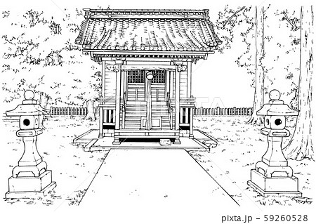 漫画風ペン画イラスト 神社のイラスト素材