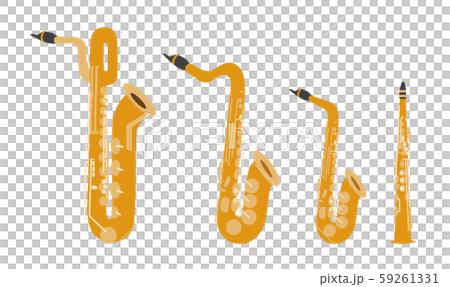 サックス4種のベクターイラストセット オーケストラ ブラスバンド 吹奏楽部 音楽のイラスト素材