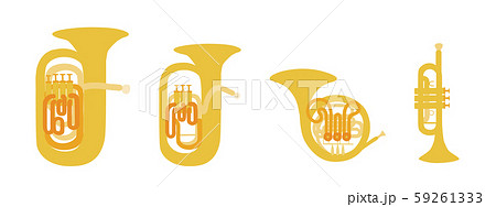 金管楽器のベクターイラストセット オーケストラ ブラスバンド 吹奏楽部 音楽のイラスト素材