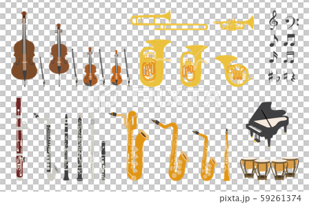 オーケストラ基本編成楽器のベクターイラスト オーケストラ　ブラスバンド　吹奏楽部　音楽 59261374