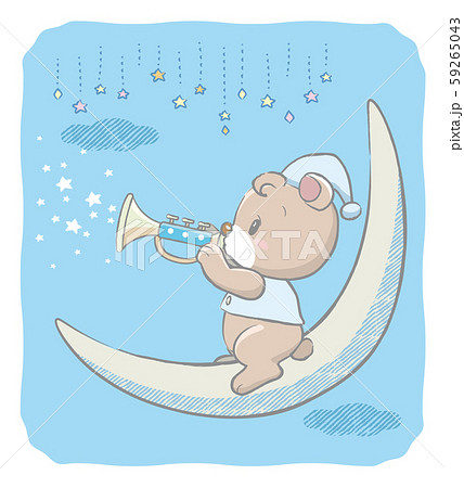 月の上でラッパを吹くクマ ベビー用品 グリーティングカードなどにのイラスト素材